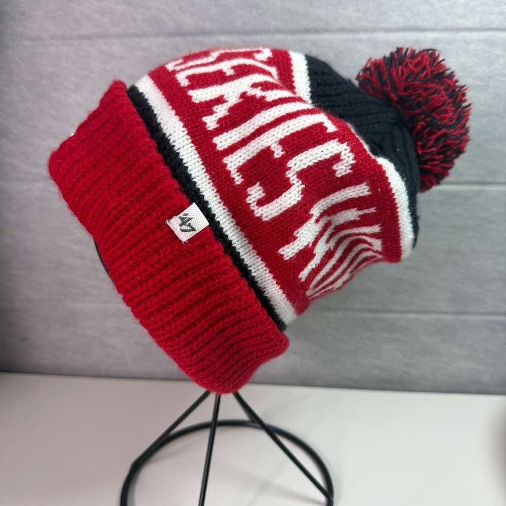 47 Brand World Series Beanie Hat‎ Red Black Pom Knit MLB Winter Streetwear - Picture 7 of 8